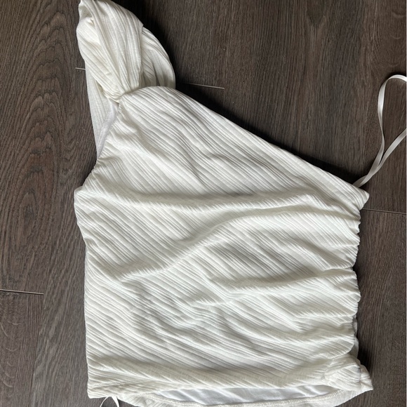 Anthropologie Cream Textured One Shoulder Skirt - Picture 3 of 5